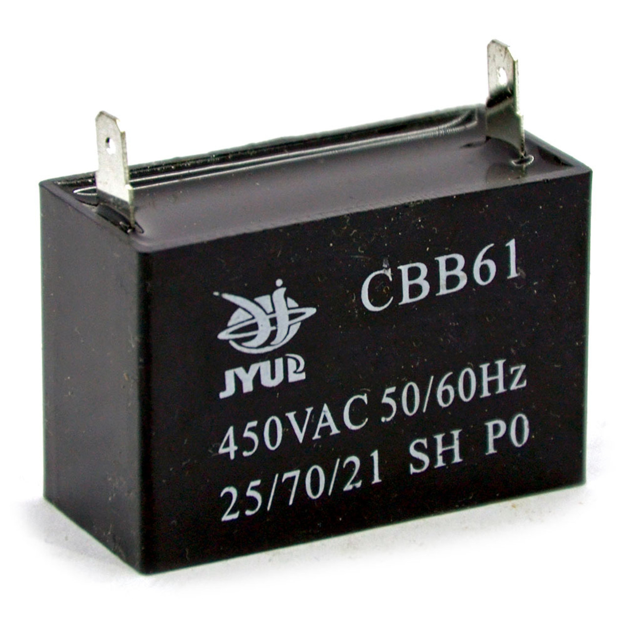 Конденсатор пуско-робочий CBB-61 2,7uF 450VAC (±5%) 38x20x30 JYUL (Клеми)