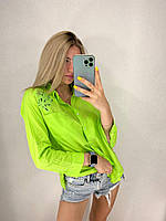Красива яскрава жіноча коттонова сорочка з вибивкою; у кольорах і розмірах, Туреччина