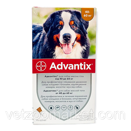 Капли от блох и клещей Bayer Advantix Адвантикс для собак весом 40 - 60 ...