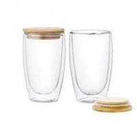 Набір склянок для латте з кришками та подвійними стінками Decanto 480мл 640021 2 шт