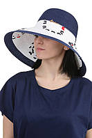 Жіночий капелюх пляжний із великими крисами білий із синім