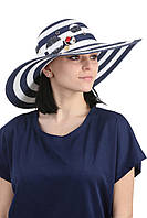 Жіночий капелюх морський із великими крисами білий із синіми смугами