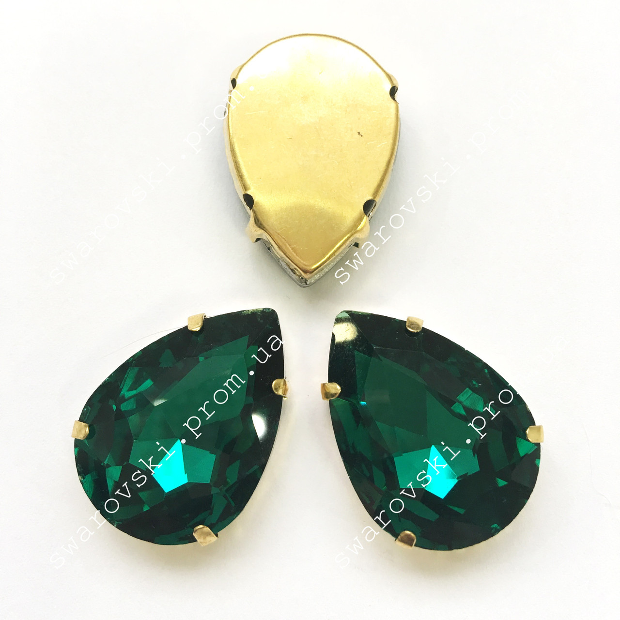 Стрази в золотих ланцюгах Green Zircon, Розмір 10х14 мм*1шт