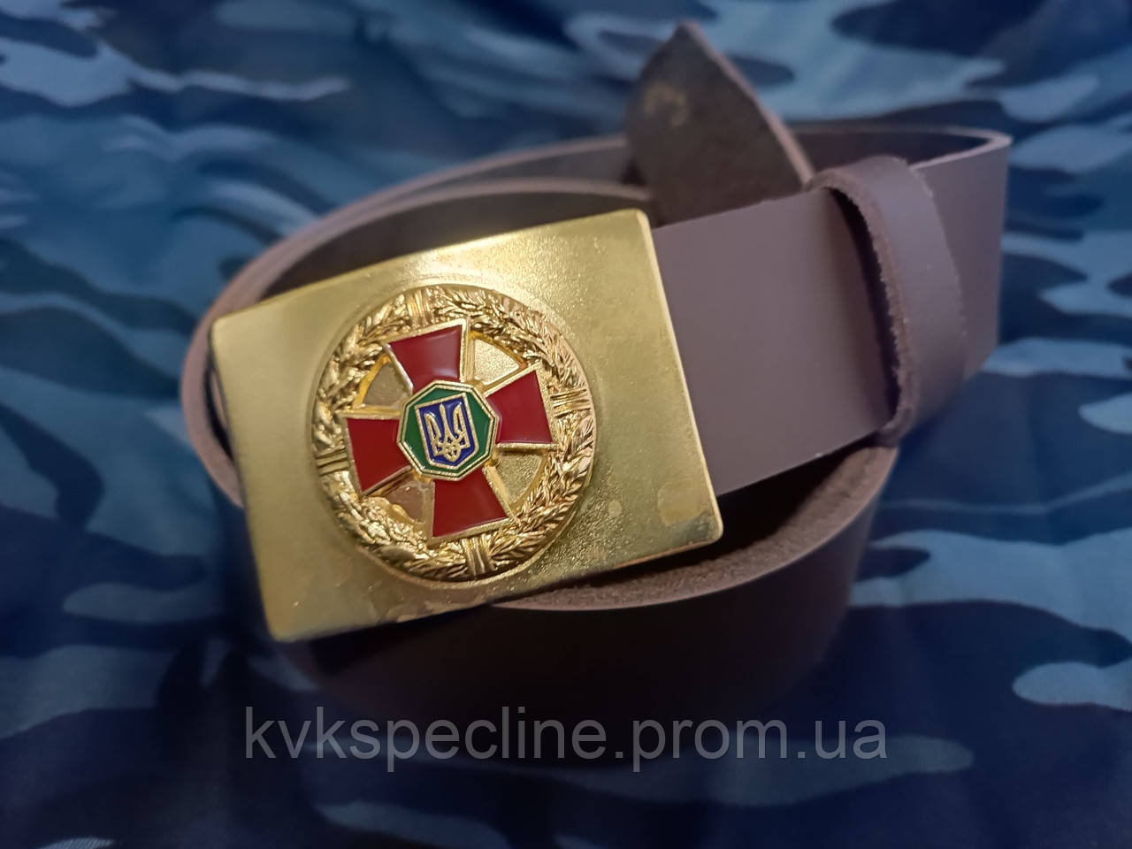 Ремінь шкіряний з пряжкою (бляха) латунної ДМБ з Тризубом Кольорова