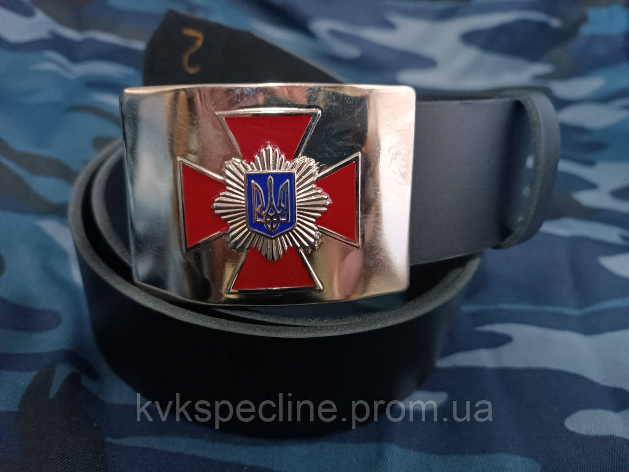 Ремінь шкіряний із пряжкою (блаха) дзеркальна Хрест