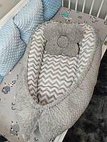 Кокон ( позиционер , гнездышко) для новорожденных Зигзаг Серого цвета + подушечка ортопедическая плюш бязь