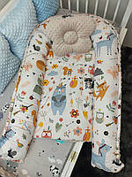 Кокон ( позиционер , гнездышко) для новорожденных Зверята Бежевого цвета + подушечка ортопедическая плюш бязь
