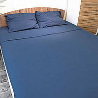Комплект постельного белья полуторный 150х215 Поплин GM Textile 120 г/м2 Хлопок (Глубоко-синий) 2 х 50х70
