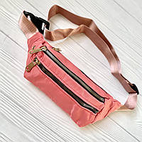 Сумка бананка поясная женская тканевая разные цвета, женская нагрудная сумка молодежная Розовый