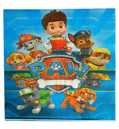 Серветки паперові "Щенячий патруль", 20 шт., розмір - 33х33 см, фото 1
