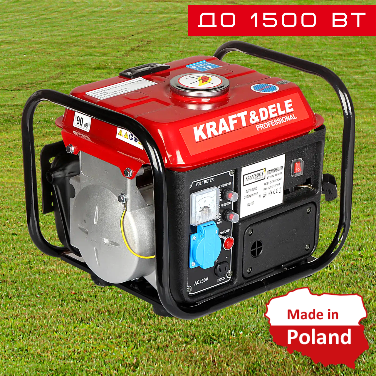 Бензиновий генератор 1,5 кВт з ручним стартером KRAFT&DELE KD109R Однофазний Переносний Бензогенератор 1500 Вт Портативний 220В