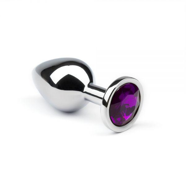 Металева анальна втулка з фіолетовим кристалом Silver Amethyst, L, фото 1