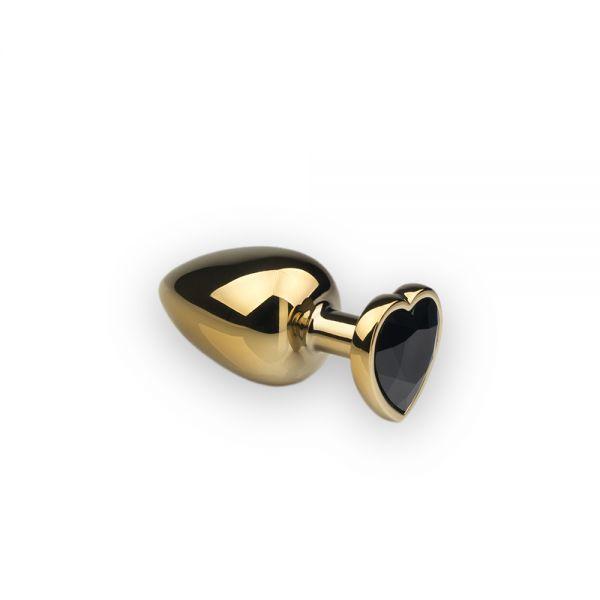 Анальна пробка з серцем Gold Heart Black Diamond, M, фото 1