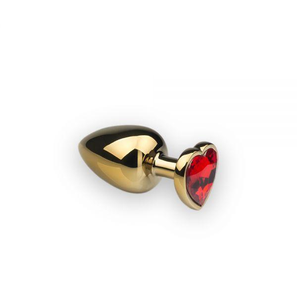 Красивий анальний корок Gold Heart Ruby з кристалом у формі серця M, фото 1