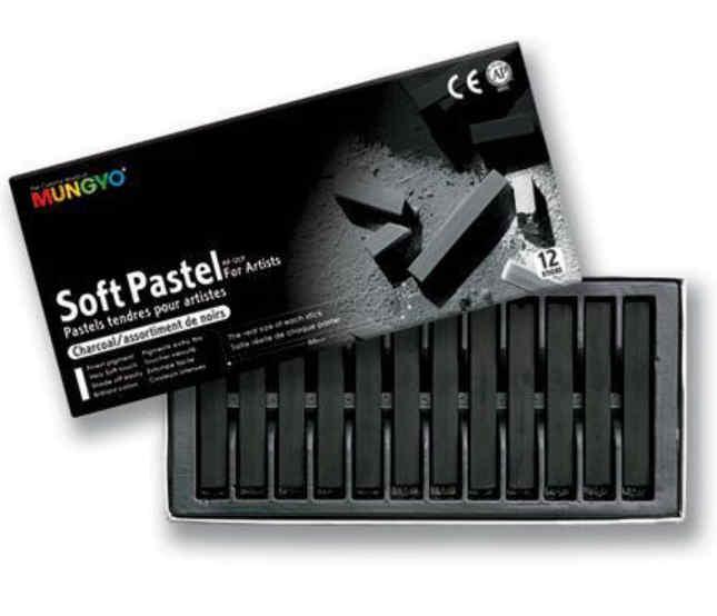 Пастель суха м'яка профессійна Mungyo 12 кольорів Вугілля