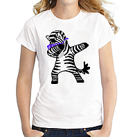 Качественная женская футболка с животным принтом белая хлопковая повседневная, размер XS, S, M, L, XL, XXL