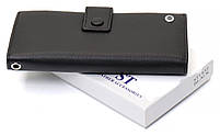 Чорний купюрник із натуральної шкіри на хлястику з кнопкою ST Leather ST1432, фото 2