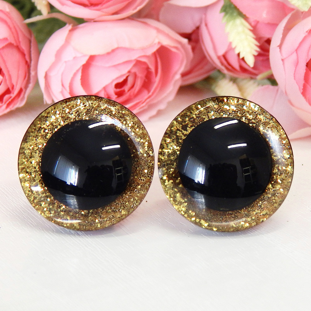 Вічка для іграшок блискучі, трапеція, 25 мм + кріплення, світле золото (2 шт)