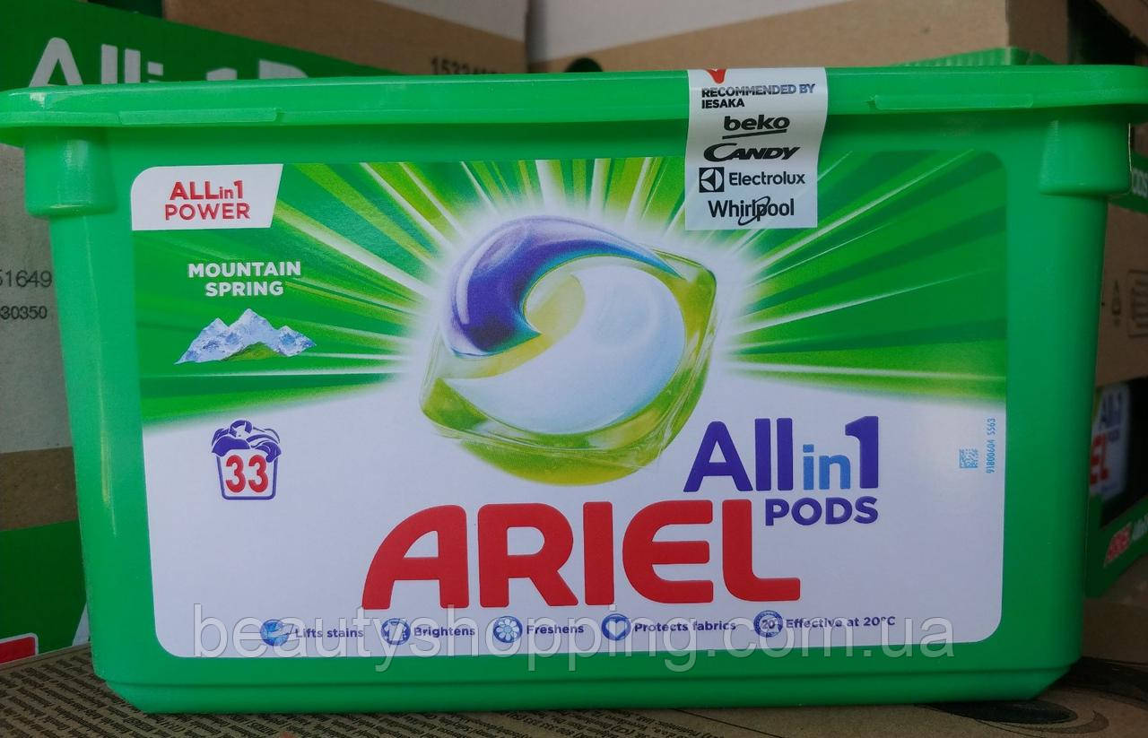 Капсули для прання Ariel 3in1 Mountain Spring 33 штуки