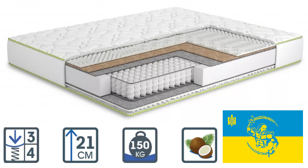 Матрац ортопедичний 21см 70*190 Kozak Сoсos/Козак кокос, фото 1