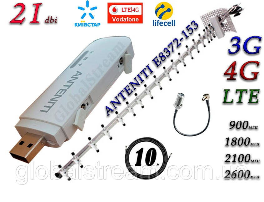 Повний комплект 3G/4G/LTE WiFi Роутер ANTENITI E8372h-153 + антена 21 дБ Київстар, Vodafone,Lifecell