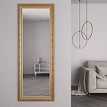 Золотисте дзеркало у багетній рамі на стіну 176х66 з патиною Black Mirror для вітальні