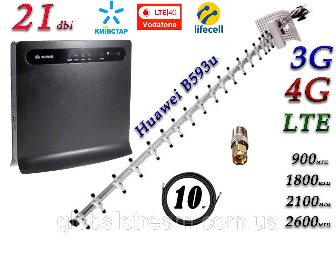 Повний комплект для 3G/4G/LTE з Huawei B593s-22 + антена 21 дБ під Київстар, Vodafone, Lifecell