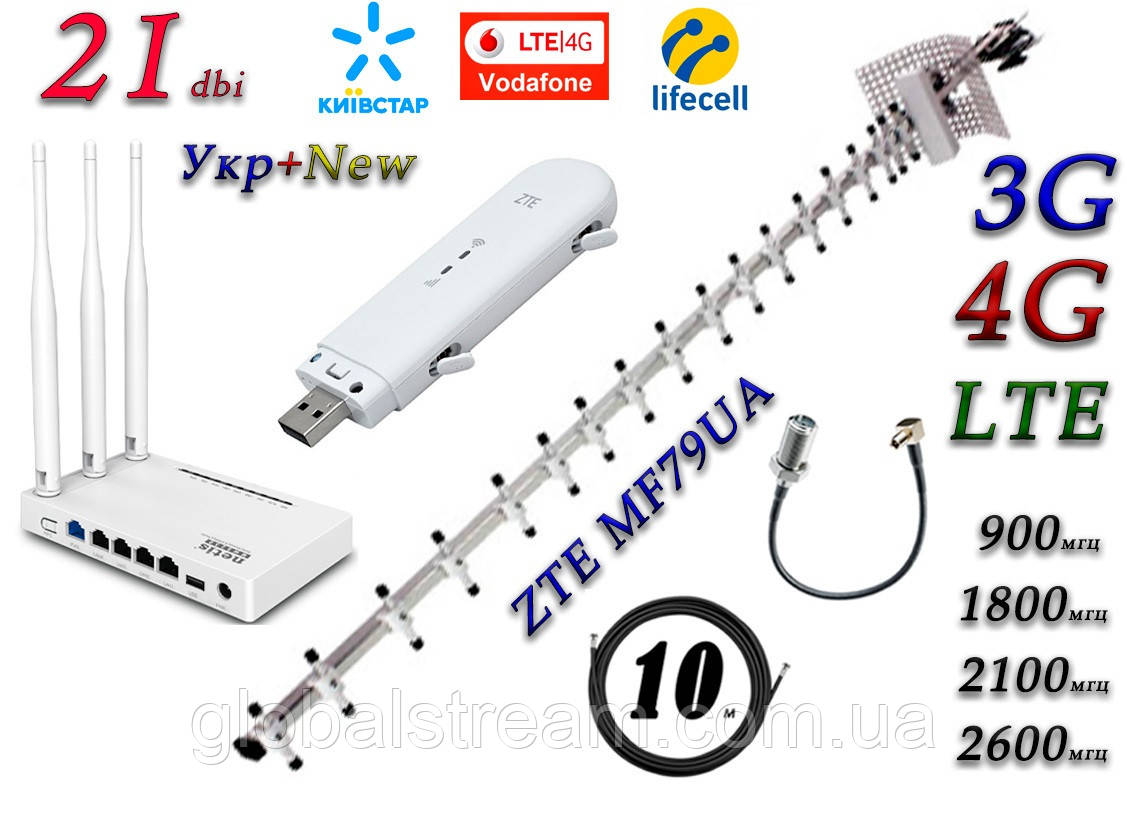 Повний комплект ZTE MF79U (укр) + Netis MW5230 + 3G/4G/LTE антена 21 дБ під Київстар, Vodafone, Lifecell