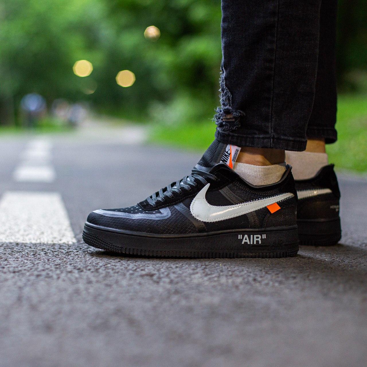 Кроссовки мужские черные Nike Air Force 1 Off-White (00847)