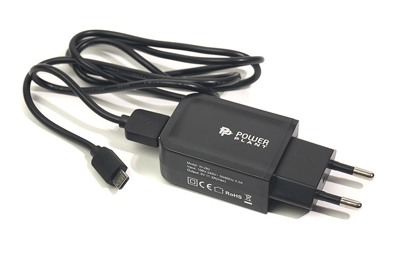 Мережевий заряд PowerPlant W-280 USB 5V 2A micro USB