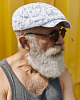 Мужская кепка восьмиклинка белого цвета "Белый Лен с синим кораблем" мужские бейсболки и кепка
