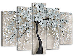 Модульна картина на полотні на стіну для інтер`єру/спальні/прихожої DK Абстракція - дерево з квітами 80x125 см (MK50149)