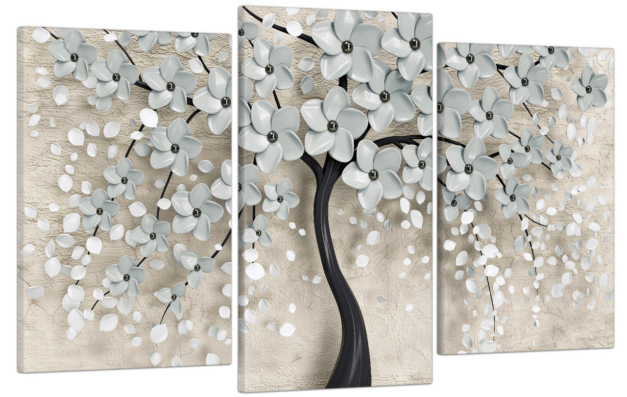 Модульна картина на полотні на стіну для інтер`єру/спальні/прихожої DK Абстракція - дерево з квітами 53x100 см (MK30149_E)