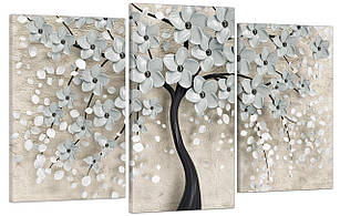 Модульна картина на полотні на стіну для інтер`єру/спальні/прихожої DK Абстракція - дерево з квітами 53x100 см (MK30149_E)