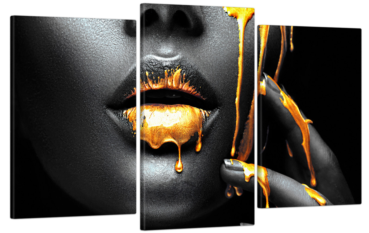 Модульна картина на полотні на стіну для інтер`єру/спальні/прихожої DK Чорно-біла дівчина у золоті 53x100 см (MK30234_E)