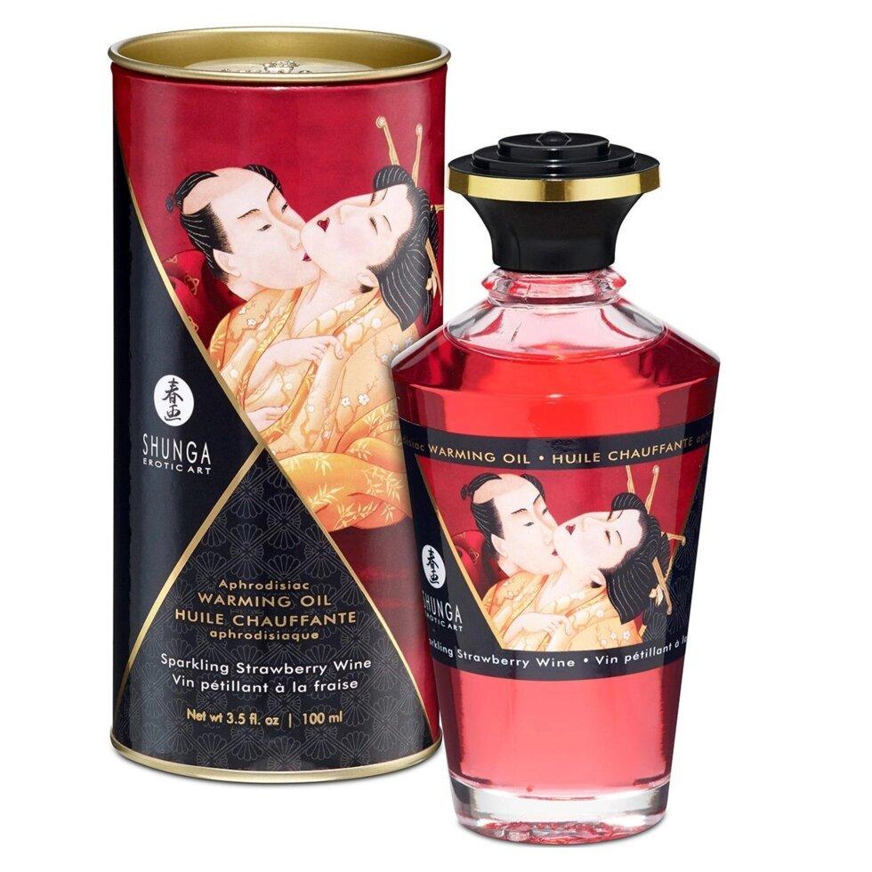 Разогревающее масло Shunga Aphrodisiac Warming Oil - Sparkling Strawberry Wine (100 мл) без сахара, фото 1