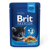 Влажный корм для котят Brit Premium Cat Chicken Chunks for Kitten pouch 100 г (кусочки курицы)