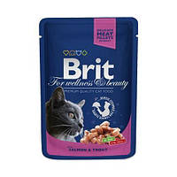 Влажный корм Brit Premium Cat pouch Лосось и форель для взрослых кошек 100 грамм