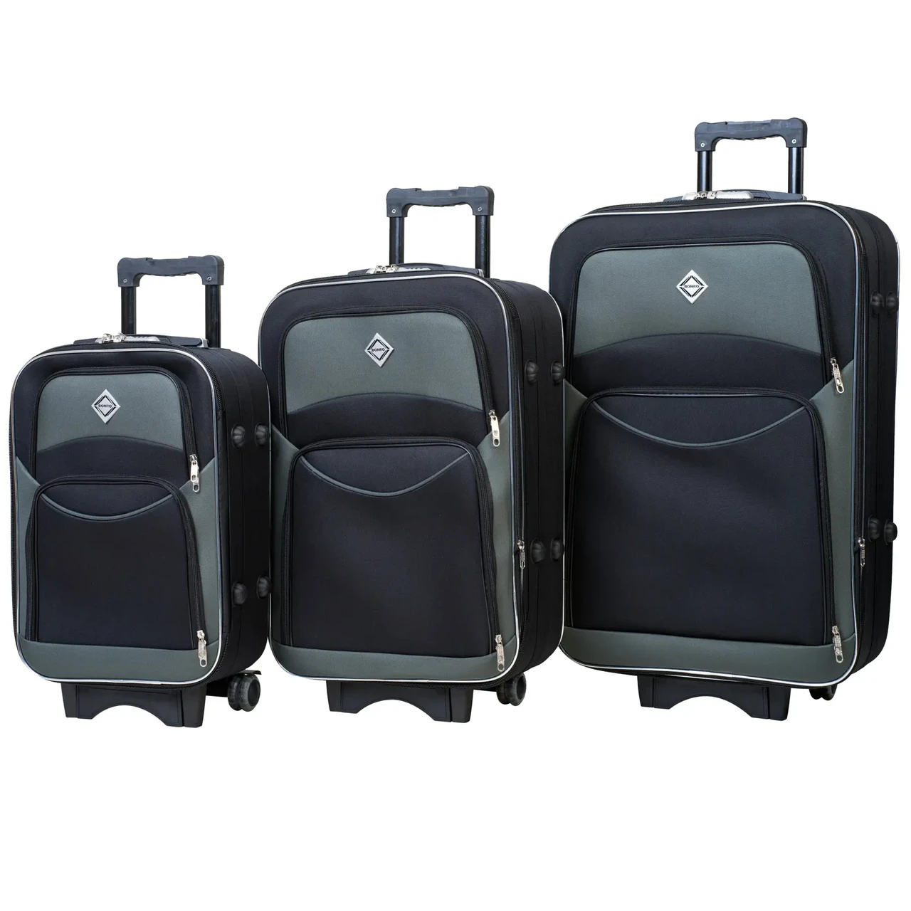 Набір валіз дорожніх текстильних на колесах Bonro (Бонро) Style чорно-сірий (3 шт) (10010305)