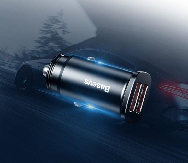 Автомобільний зарядний пристрій компактний швидкий на два гаджети QC 3.0 2xUSB Baseus