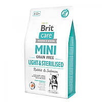 Сухой корм для собак миниатюрных пород Brit Care GF Mini Light & Sterilised 2 кг (лосось и кролик)