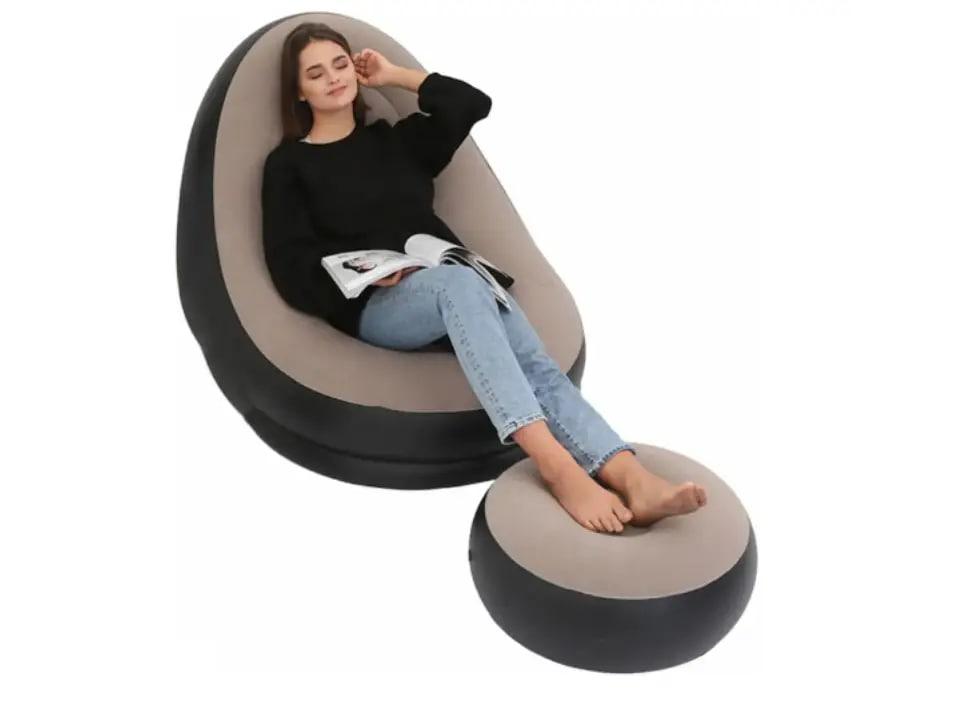 Надувной диван с пуфом Air Sofa Надувное велюровое кресло с пуфиком | Надувное садовое кресло - фото 2 - id-p1634483612