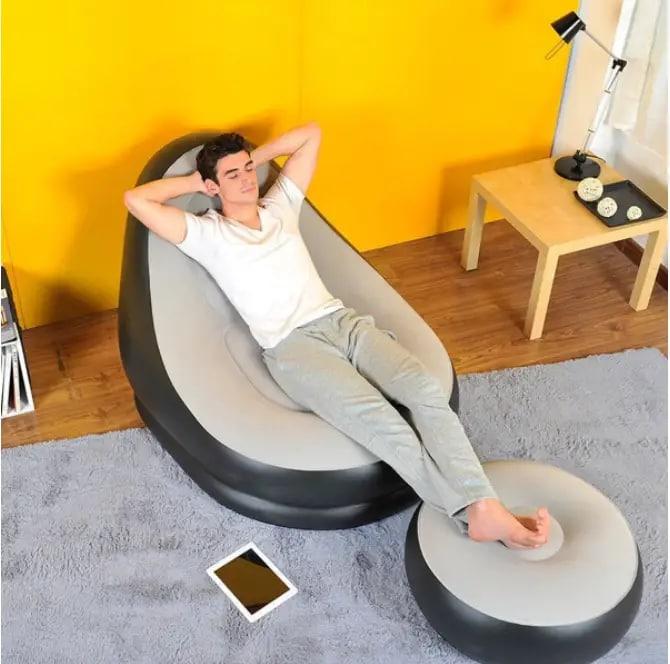 Надувной диван с пуфом Air Sofa Надувное велюровое кресло с пуфиком | Надувное садовое кресло - фото 1 - id-p1634483612