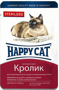 Happy Cat (Хэппи Кэт) Sterilized - Консервированный корм с кроликом для стерилизованных котов (кусочки в соусе) Подробнее на сайте