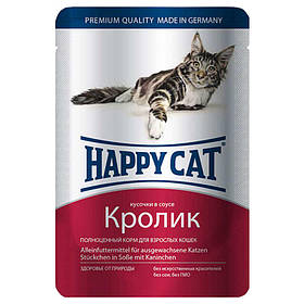 Happy Cat (Хэппи Кэт) Консервированный корм с кроликом для котов, кусочки в соусе