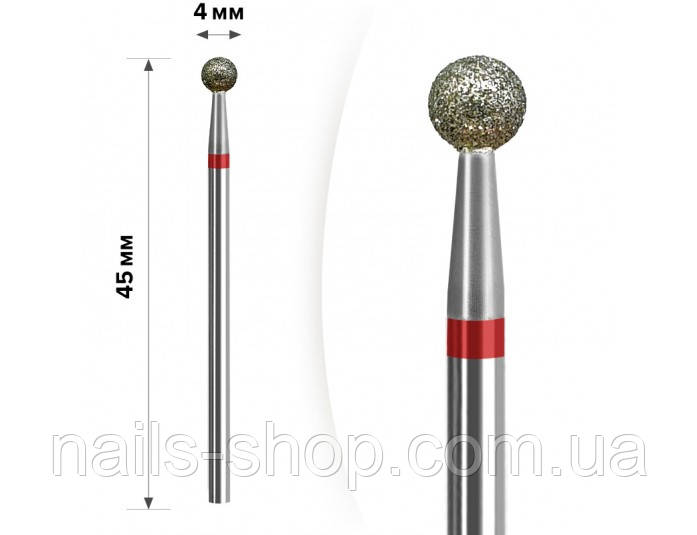 Фреза з алмазним напиленням куля 4 мм червона, фото 1