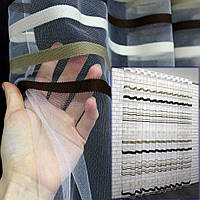Залишок (2,3х2,8м.) тканини, з рулону. Фатин полоси. Колір білий з бежевим, коричневим і хакі. Код 906ту 00-а1349, фото 1