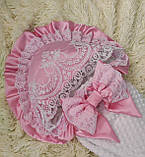 Нарядний плюшевий демі конверт - ковдра на виписку "Мереживо", білий з рожевим, фото 2