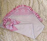 Нарядний плюшевий демі конверт - ковдра на виписку "Мереживо", білий з рожевим, фото 3