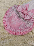 Нарядний плюшевий демі конверт - ковдра на виписку "Мереживо", білий з рожевим, фото 4